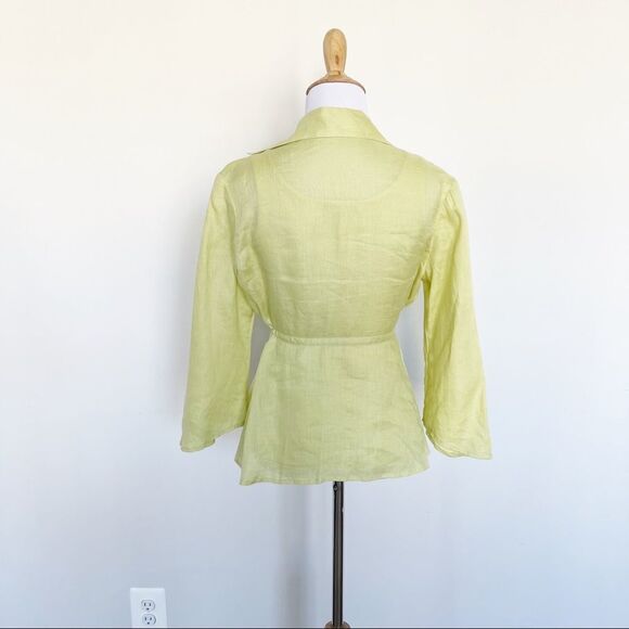 Samuel Dong Lime Green Linen wrap Blouse with separate tank - Picture 2 of 6
